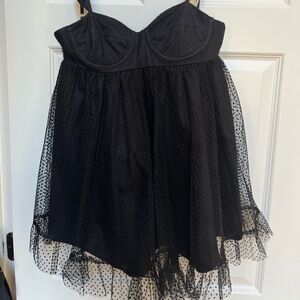 Sky to Moon Black Flocked Micro Polka Dot Baby Doll Dress Size M
